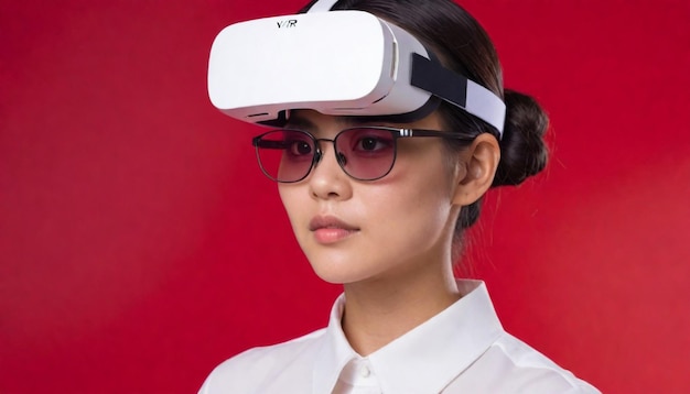 una mujer con un par de gafas de realidad virtual