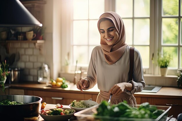 Una mujer parada en una cocina preparando comida.