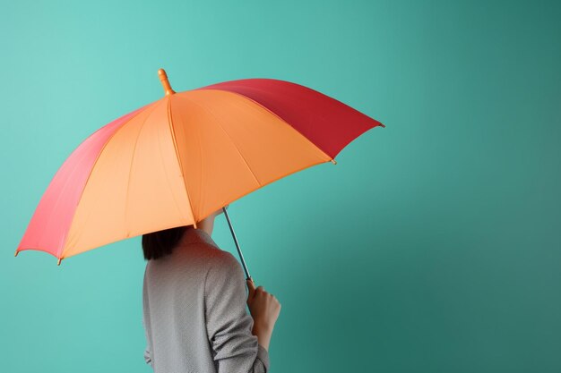 Mujer con paraguas sobre fondo de color vista posterior Espacio para texto