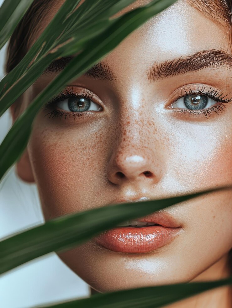 una mujer con pecas en la cara y pecas en el rostro