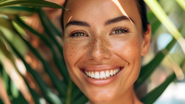 Foto una mujer con pecas en la cara