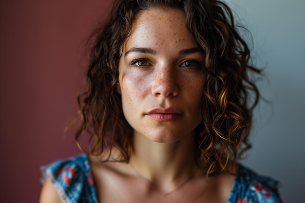 Una mujer con pecas en la cara.