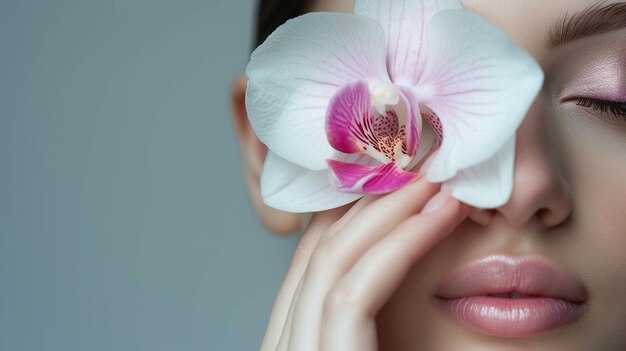 Foto una mujer con pecas y flores en la cabeza