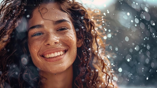 Foto una mujer con pecas sonríe en la nieve