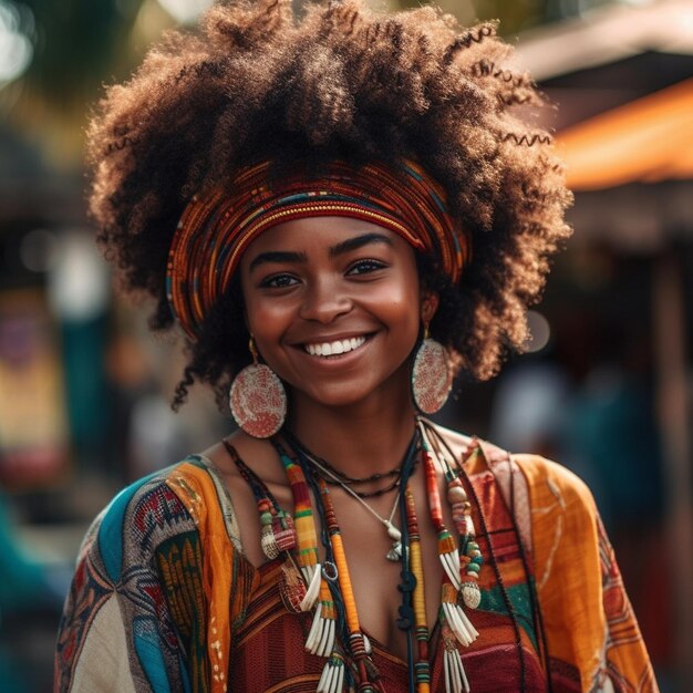 Una mujer con un peinado natural sonríe para la cámara.