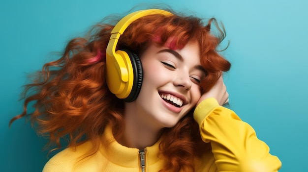 Una mujer pelirroja con auriculares