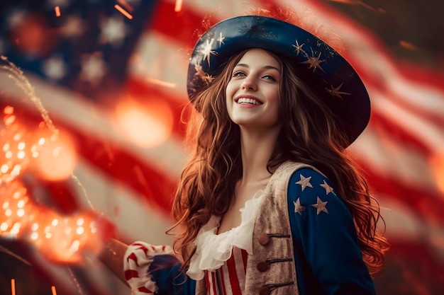 Mujer pelirroja en el Desfile del Día de la Independencia de los Estados Unidos