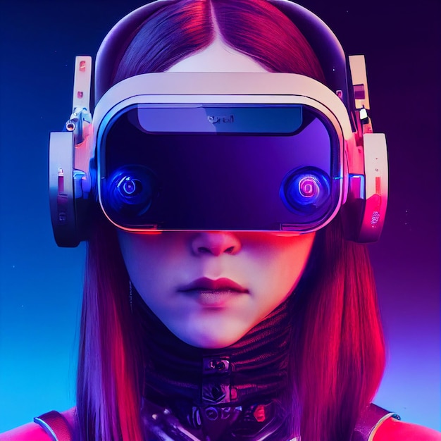 Mujer pelirroja con retrato de auriculares vr de realidad virtual