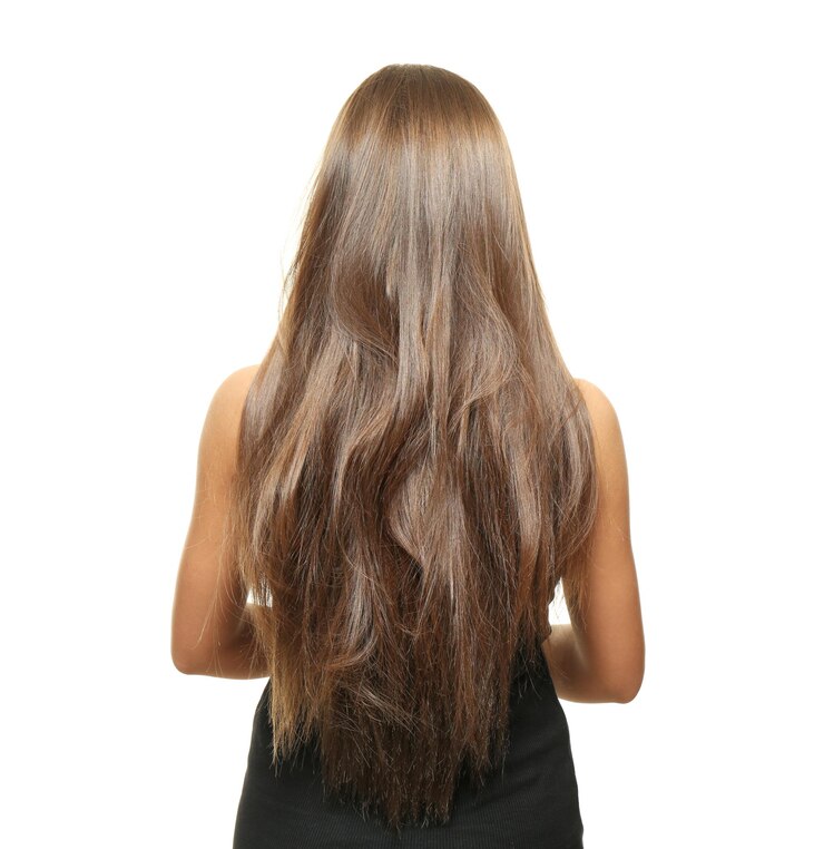 Foto mujer, con, pelo largo, blanco, plano de fondo