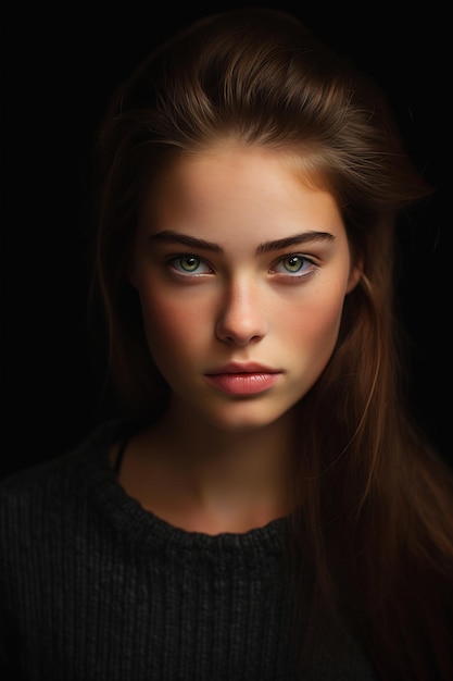 mujer pelo largo ojos azules parece profesional ciudad perfecto rostro simetría adolescente joven talentoso