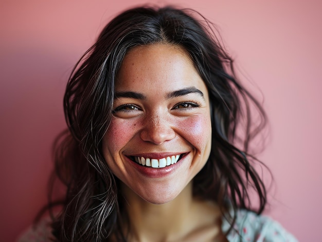 Una mujer con el pelo largo sonriendo a la cámara.