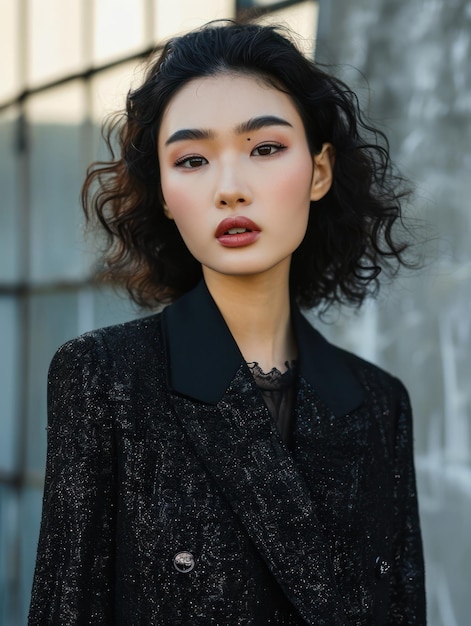 mujer con el pelo ondeando al viento