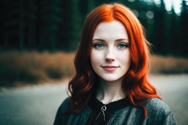 Una mujer con pelo rojo y una chaqueta. | Foto Premium