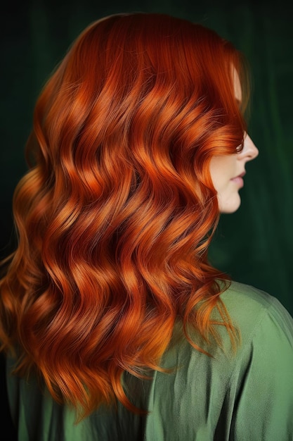 Una mujer con el pelo rojo y un vestido verde.