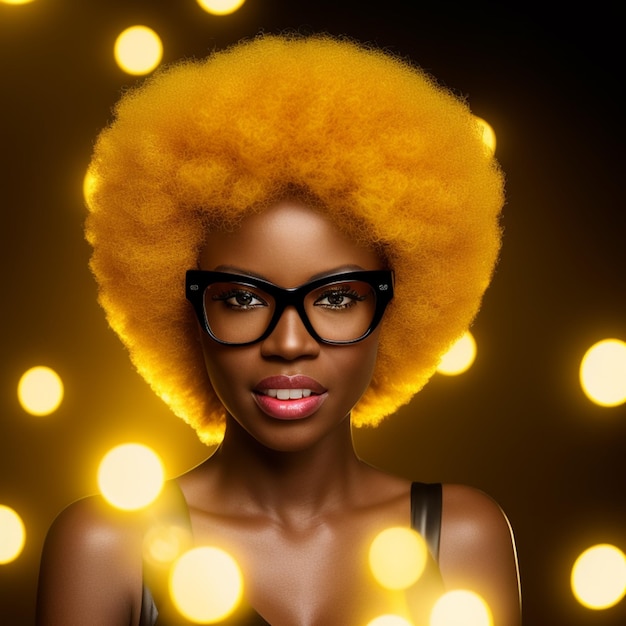 Foto una mujer con peluca amarilla y gafas.