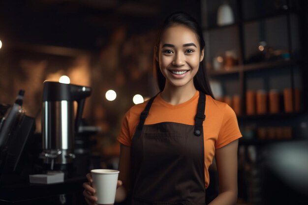 Mujer de pequeños negocios y concepto de servicio en el bar