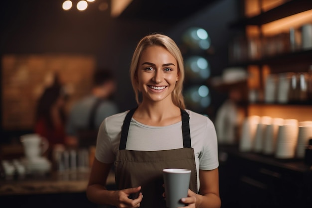 Mujer de pequeños negocios y concepto de servicio en el bar