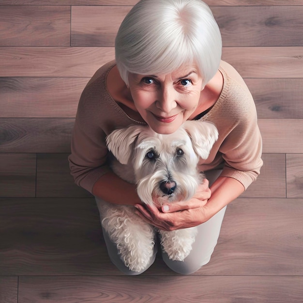 una mujer con un perro y un perro en su regazo