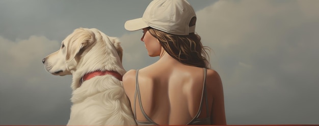 Mujer y perro vista trasera Mejores amigos y amor para siempre perro y bandera humana