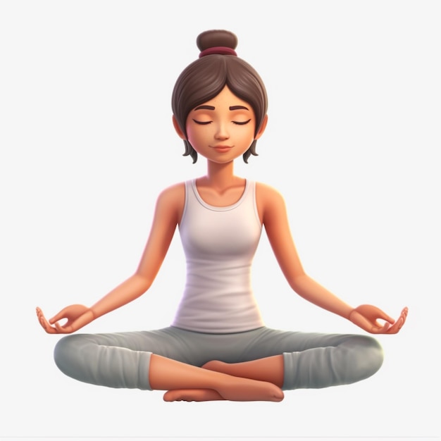 Una mujer de personajes 3d meditando en una pose de loto