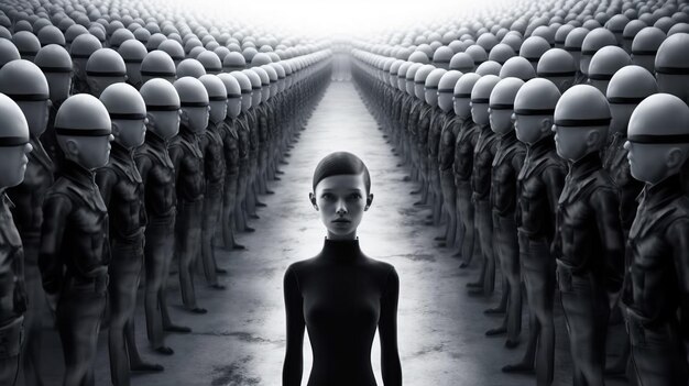 Una mujer de pie en una fila de soldados Arte generativo con IA
