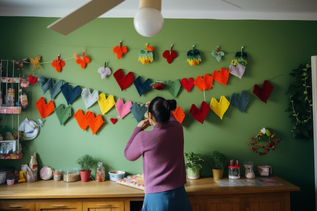 Foto mujer de pie frente a la pared verde