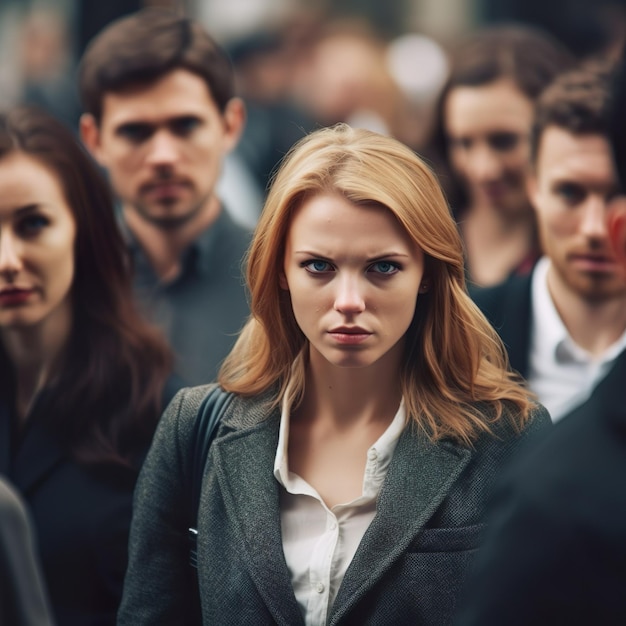 mujer de pie fuera de la multitud