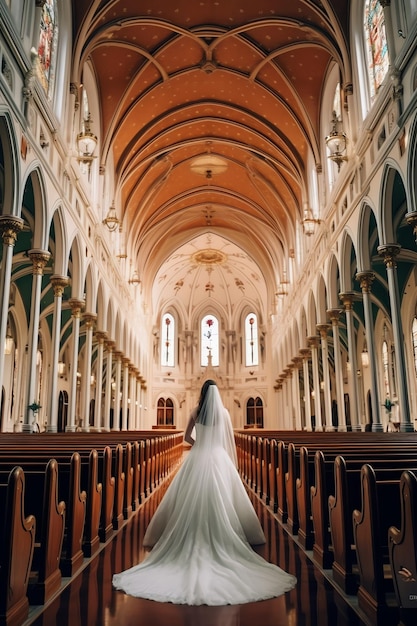 Una mujer de pie en la iglesia.