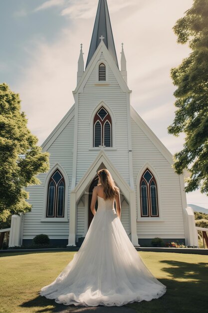 Una mujer de pie en la iglesia.