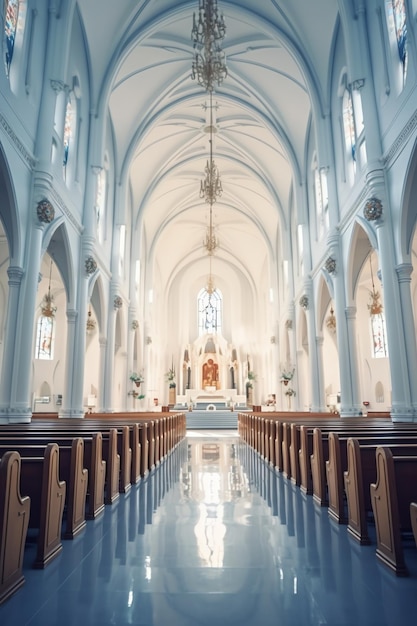 Una mujer de pie en la iglesia.