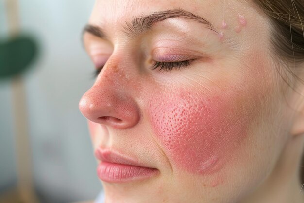 Foto una mujer con piel rosada y un brillo de labios rosado