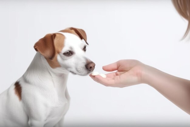 Mujer píldora perro médico Persona comida Generar Ai