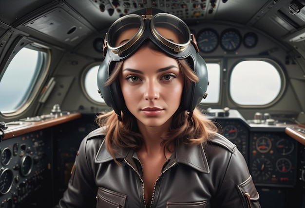 Foto una mujer piloto en la cabina