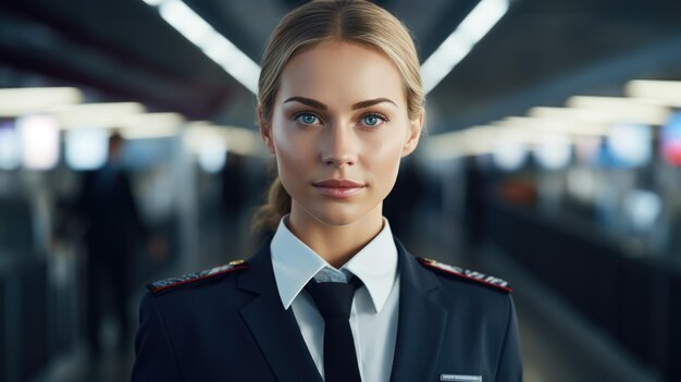 Mujer piloto en el fondo de la cabina de un avión