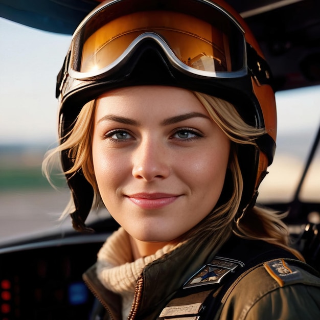 Foto mujer piloto sonriente