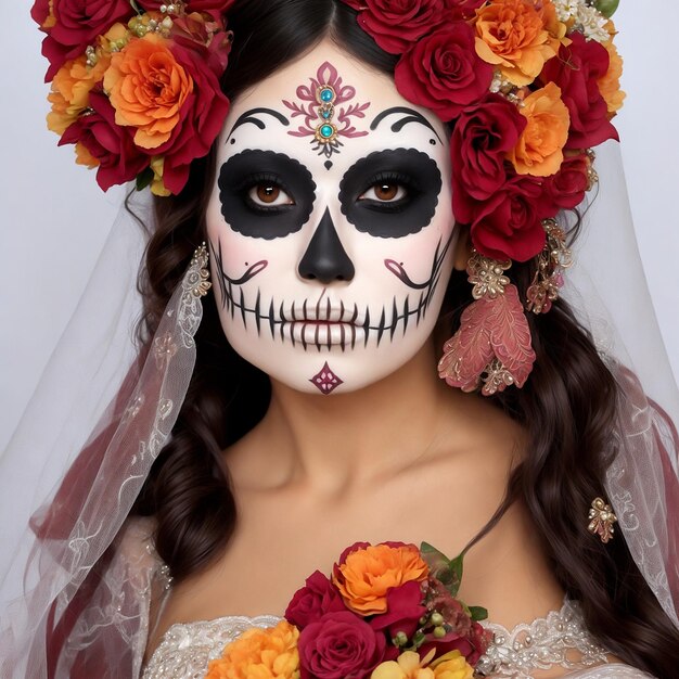 Mujer Pintura Calavera para el tradicional mexicano Dia de Muertos Holiday Muertos Day Concept Image