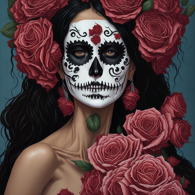 Mujer Pintura Calavera para el tradicional mexicano Dia de Muertos Holiday Muertos Day Concept Image