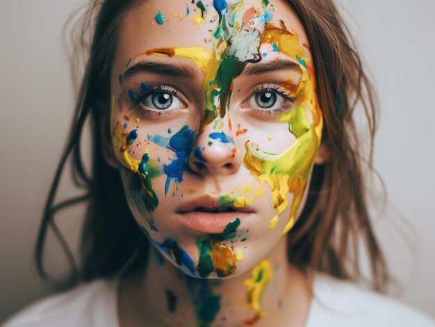 Foto una mujer con pintura en la cara.