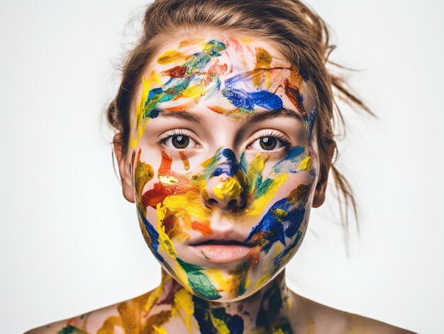 Foto una mujer con pintura en la cara.