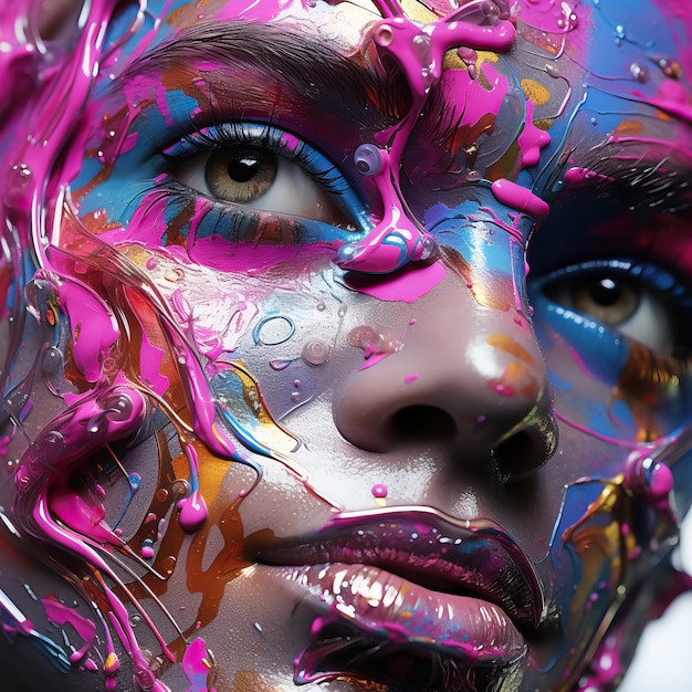 Una mujer con pintura de colores en la cara.