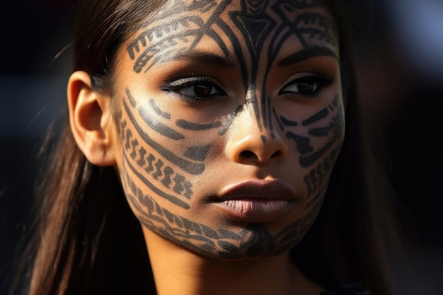 Una mujer con una pintura facial tribal