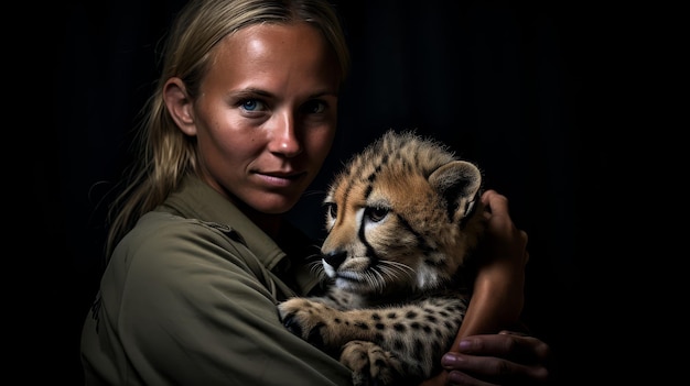 Foto mujer pionera en la rehabilitación de la vida silvestre mujer conservacionista que rehabilita a la vida salvaje herida