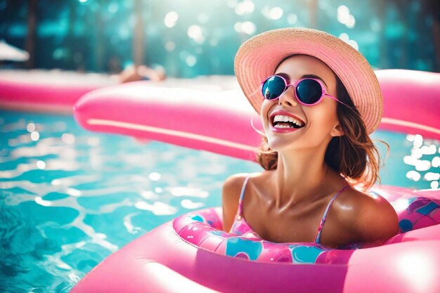 Mujer en la piscina.