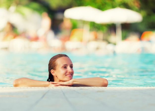 Mujer, en, un, piscina