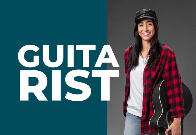 Foto mujer de plano medio trabajando como guitarrista.