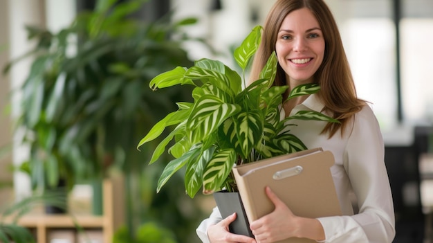 Mujer con planta y tablón