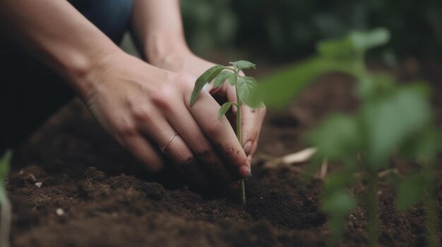 Mujer plantando tomate Ilustración AI GenerativexA