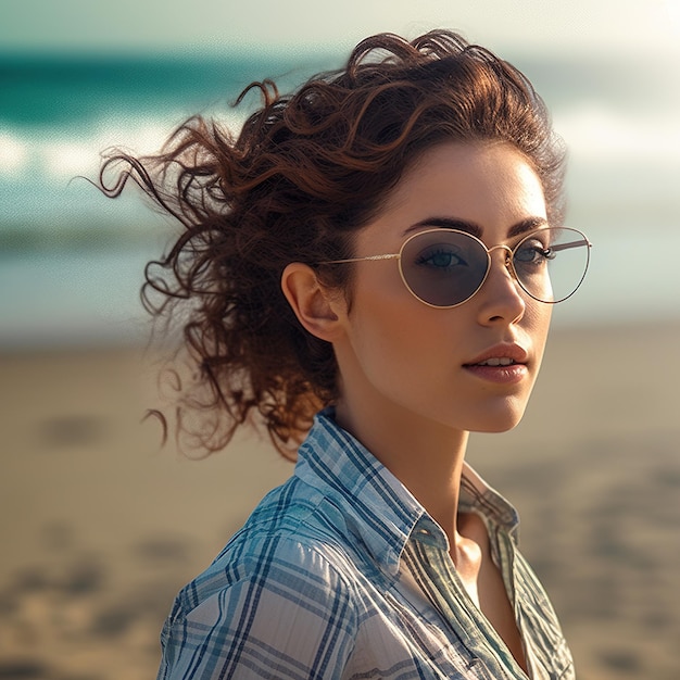 Mujer en la playa IA generativa