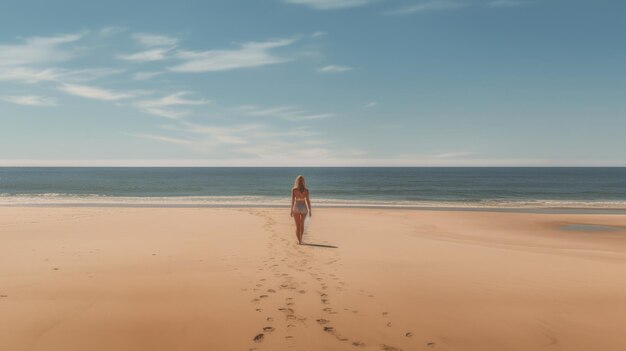 Mujer en una playa tropical y copia el espacio en un concepto de vacaciones o viajes