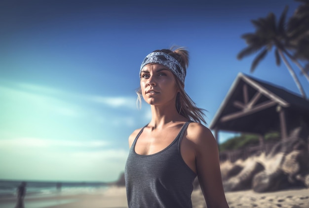Mujer playa de yoga Grupo de energía Generar Ai